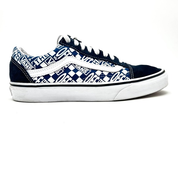 Vans Old Skool Blue White Off The Wall Logo Suede Sneakers Women's 8.5 Mens 7.0 - Picture 2 of 16